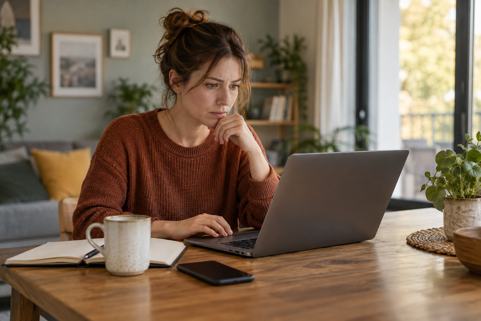 Eine selbstständige Frau klärt gemeinsam mit ihrem Sohn ein Problem am Laptop – redaktionelle Bildwelt zur Frage Private Cyberversicherung